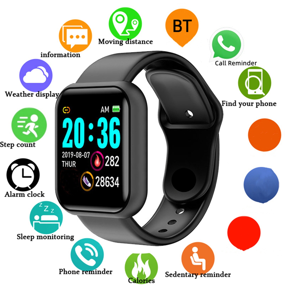 Health Wellness Bracelet - الرجال الساعات الذكية شاشة ملونة بلوتوث